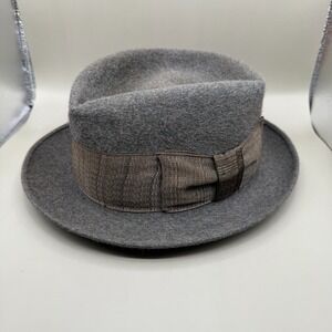 Vintage Stetson Fedora Hat Adult 6 7/8 The Gun Club Royal Delux Gray Felt Ribbon
